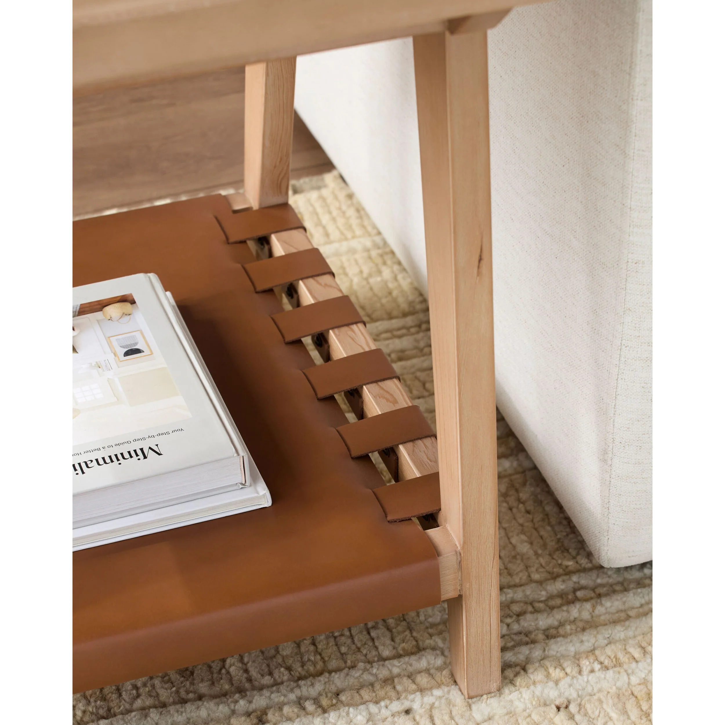 Becki Owens x SURYA Taft Hemlock Wood and Leather Coffee Table - Image 6