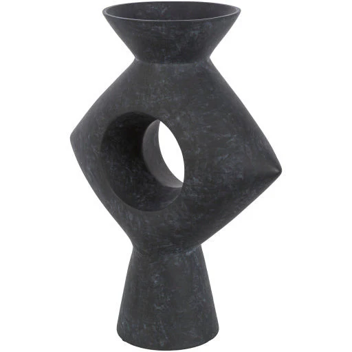 Surya Yagya Collection Modern Brushed Matte Black Ceramic Vase YAG-008 - Image 2