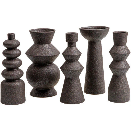 Surya Konark Collection Modern Set of 5 Brushed Matte Black Ceramic Vases KNK-001