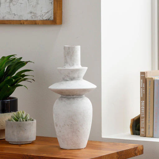 Surya Yagya Collection Modern Brushed Matte White Ceramic Vase YAG-003 - Image 4