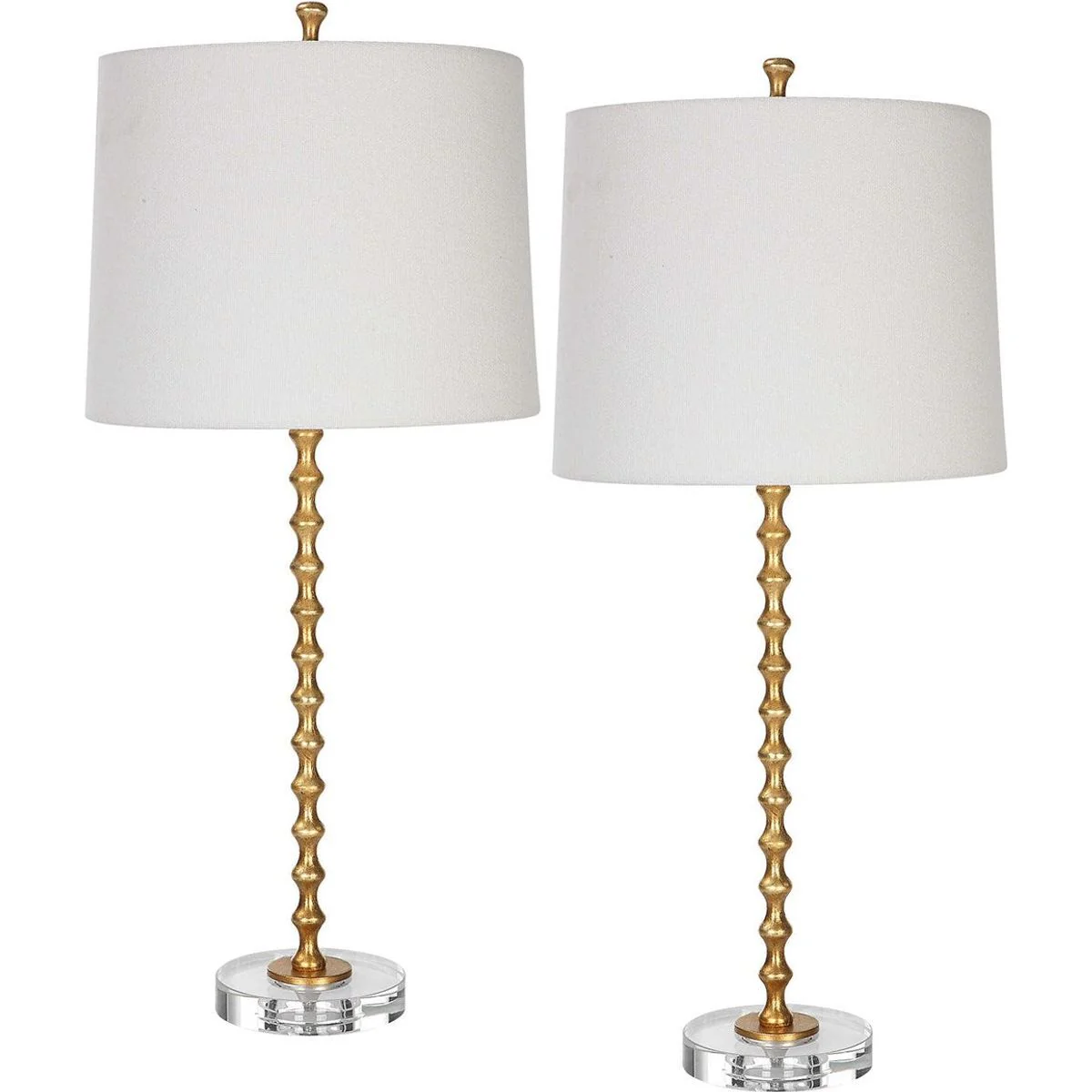 Casa Bella Living Ivory Linen Shades with Gold Leaf and Crystal Base Set of 2 Table Lamps - Image 4