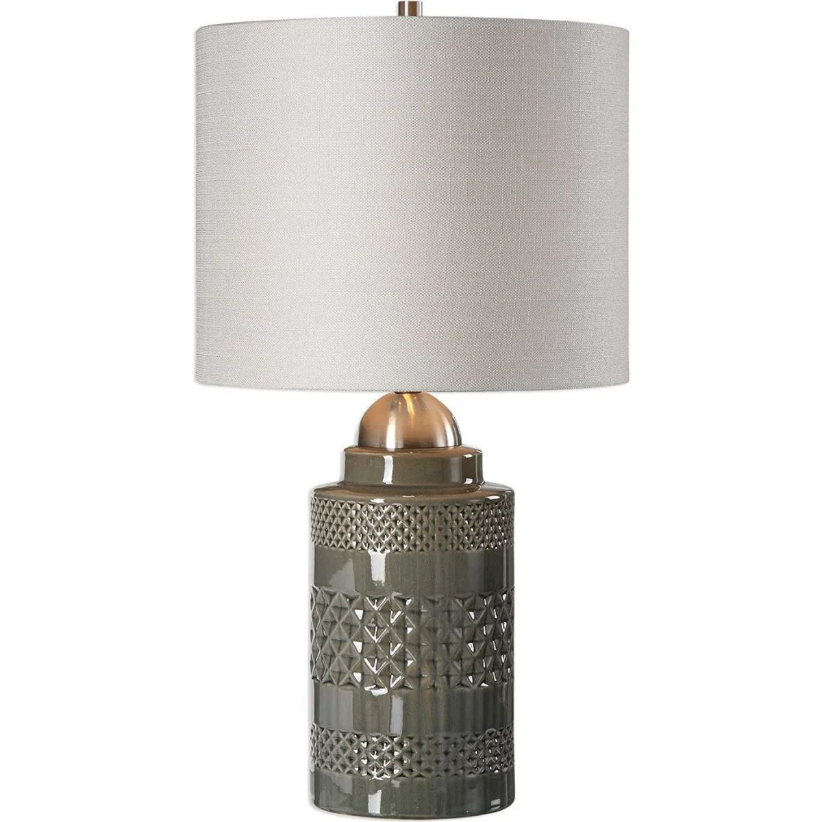 Casa Bella Living Off White Linen Drum Shade With Olive Glazed Ceramic Base Table Lamp - Image 2
