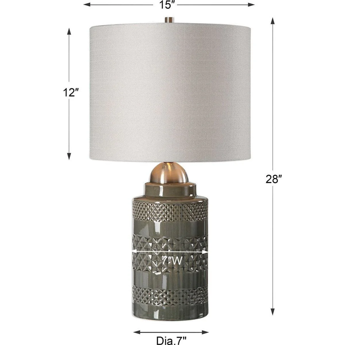 Casa Bella Living Off White Linen Drum Shade With Olive Glazed Ceramic Base Table Lamp - Image 3