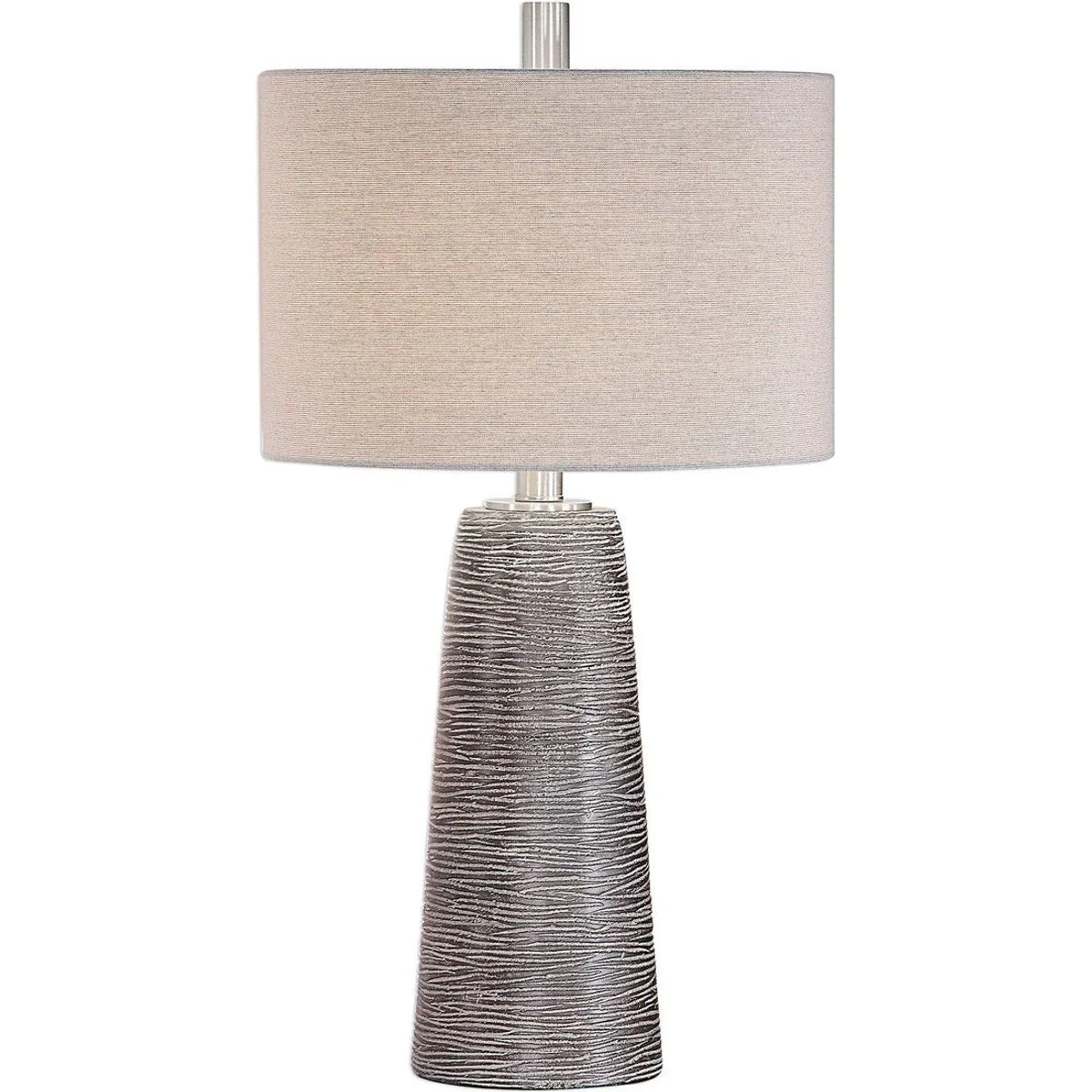 Casa Bella Living Beige Linen Shade With Rustic Bronze Textured Ceramic Base Table Lamp - Image 2
