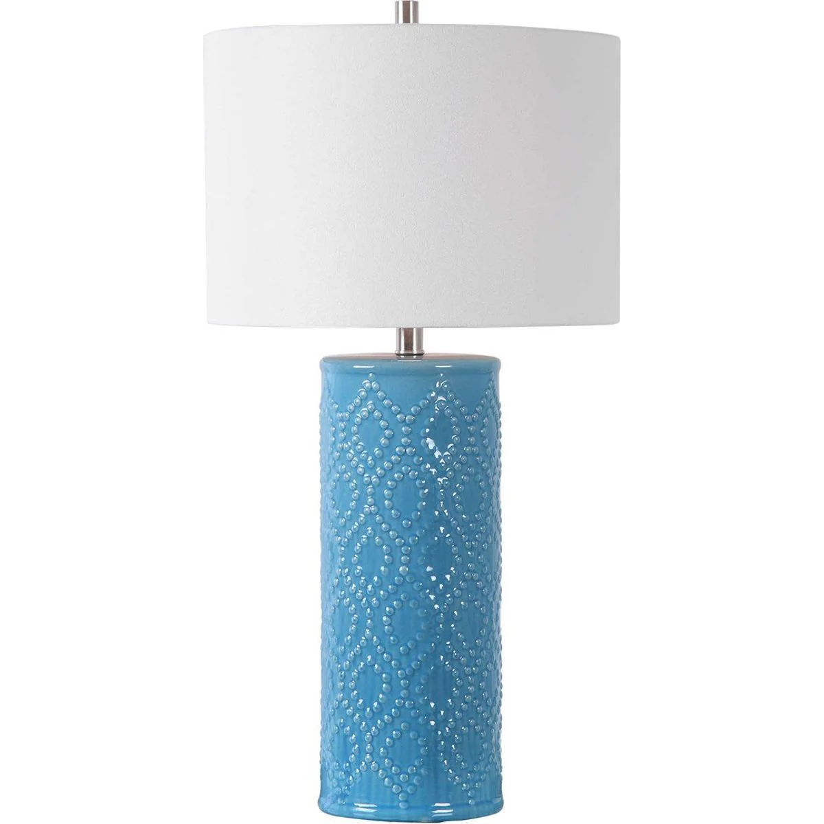 Casa Bella Living White Linen Shade With Sky Blue Textured Ceramic Base Table Lamp - Image 2