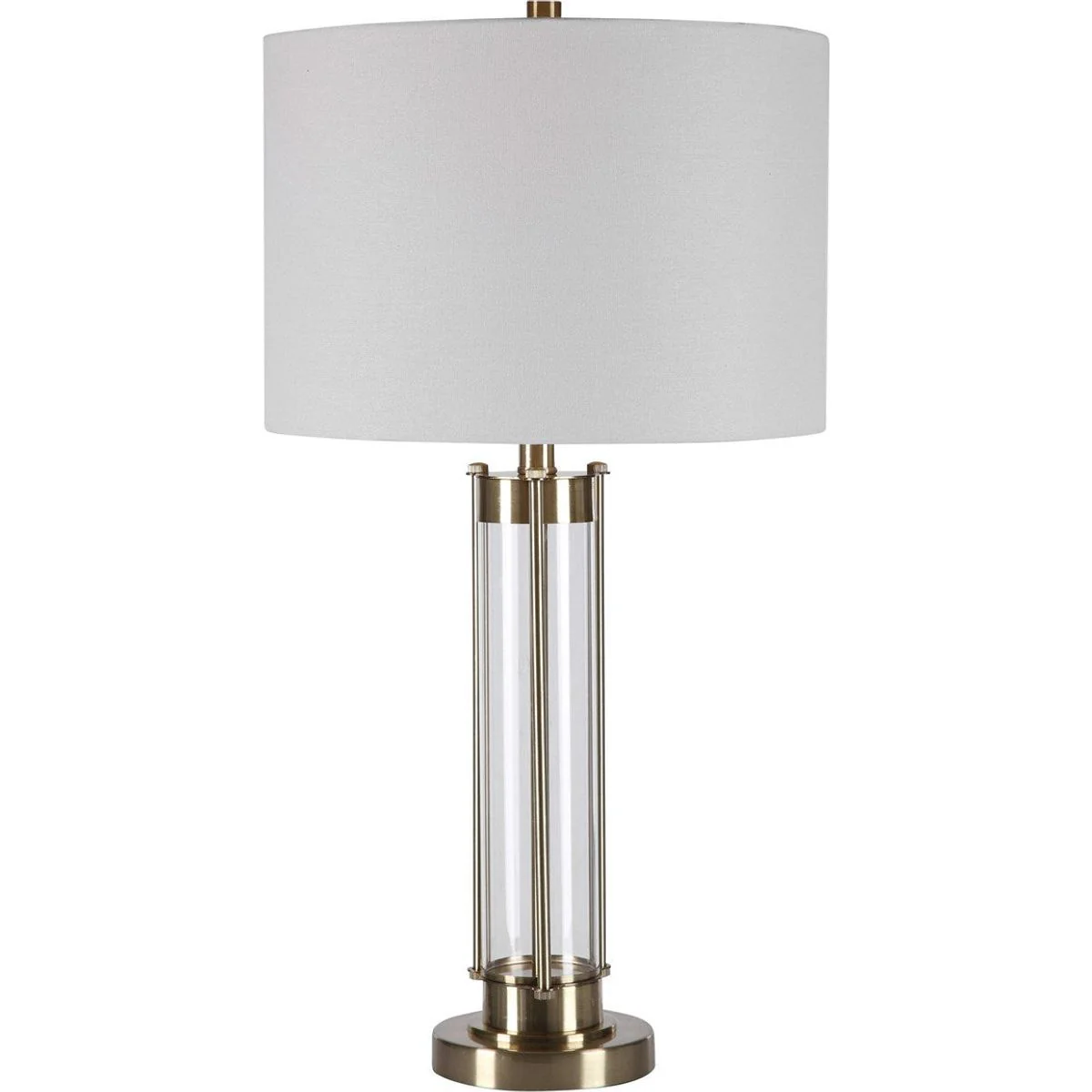 Casa Bella Living White Linen Shade with Glass and Golden Brass Base Table Lamp - Image 2