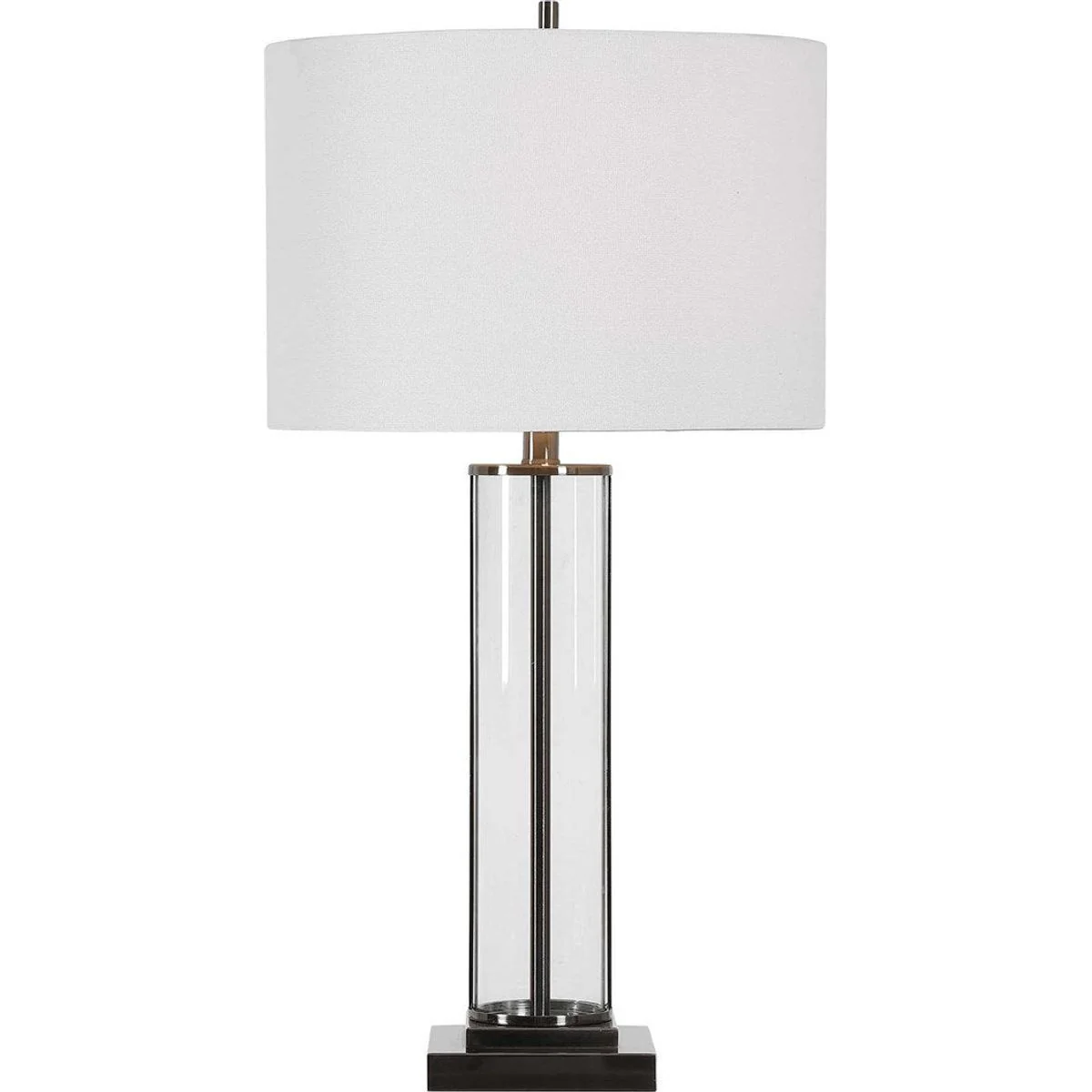 Casa Bella Living White Linen Shade with Glass and Dark Nickel Base Table Lamp - Image 2