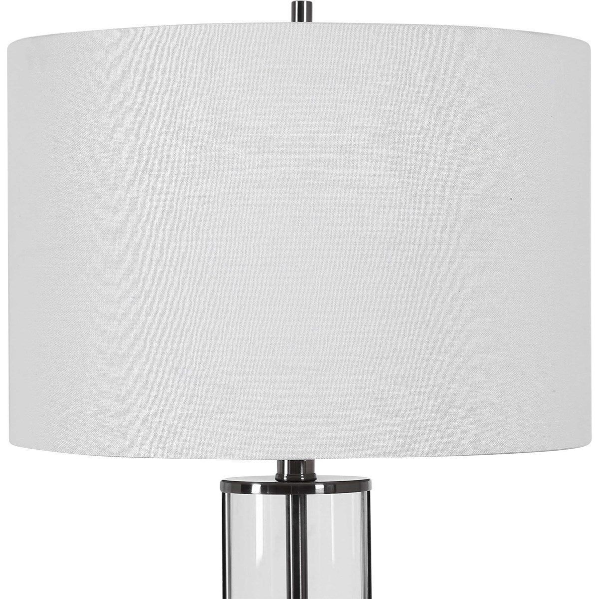 Casa Bella Living White Linen Shade with Glass and Dark Nickel Base Table Lamp - Image 4