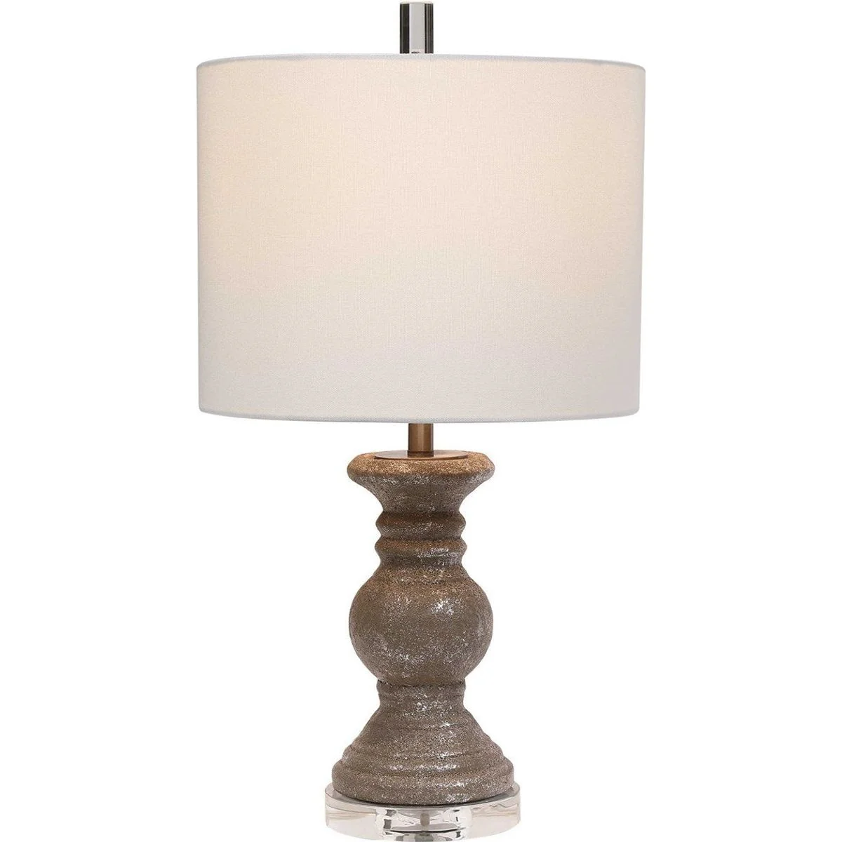 Casa Bella Living White Linen Shade With Textured Stone Gray Ceramic Base Table Lamp - Image 2
