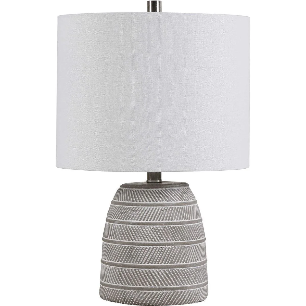 Casa Bella Living Light Beige Linen Drum Shade With White Etched Concrete Base Table Lamp - Image 3