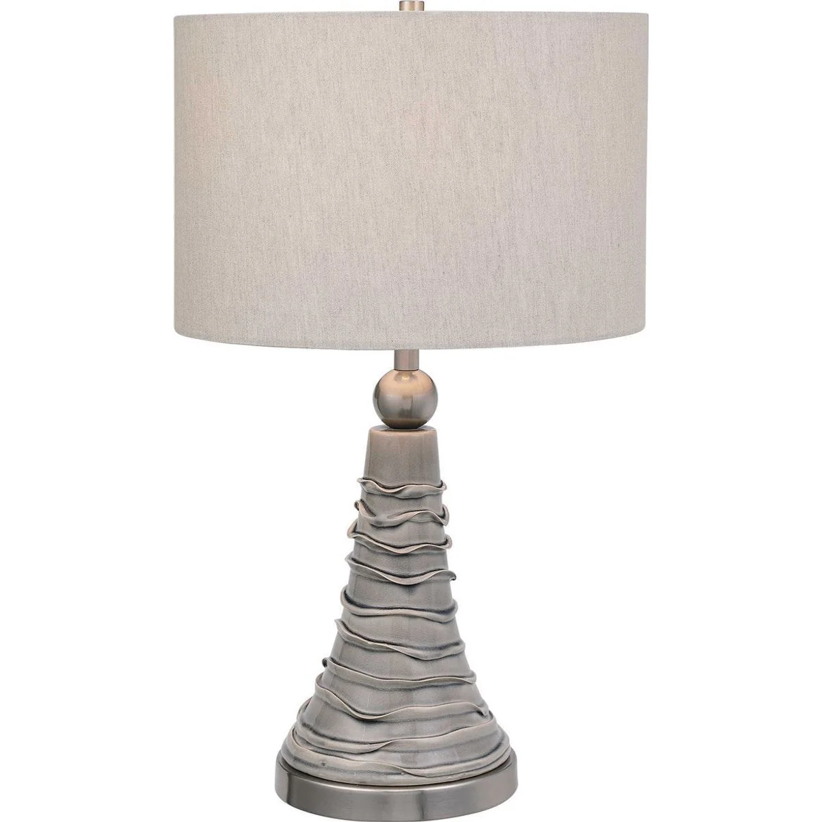 Casa Bella Living Light Gray Linen Drum Shade with Dove Gray Ceramic Base Table Lamp - Image 2