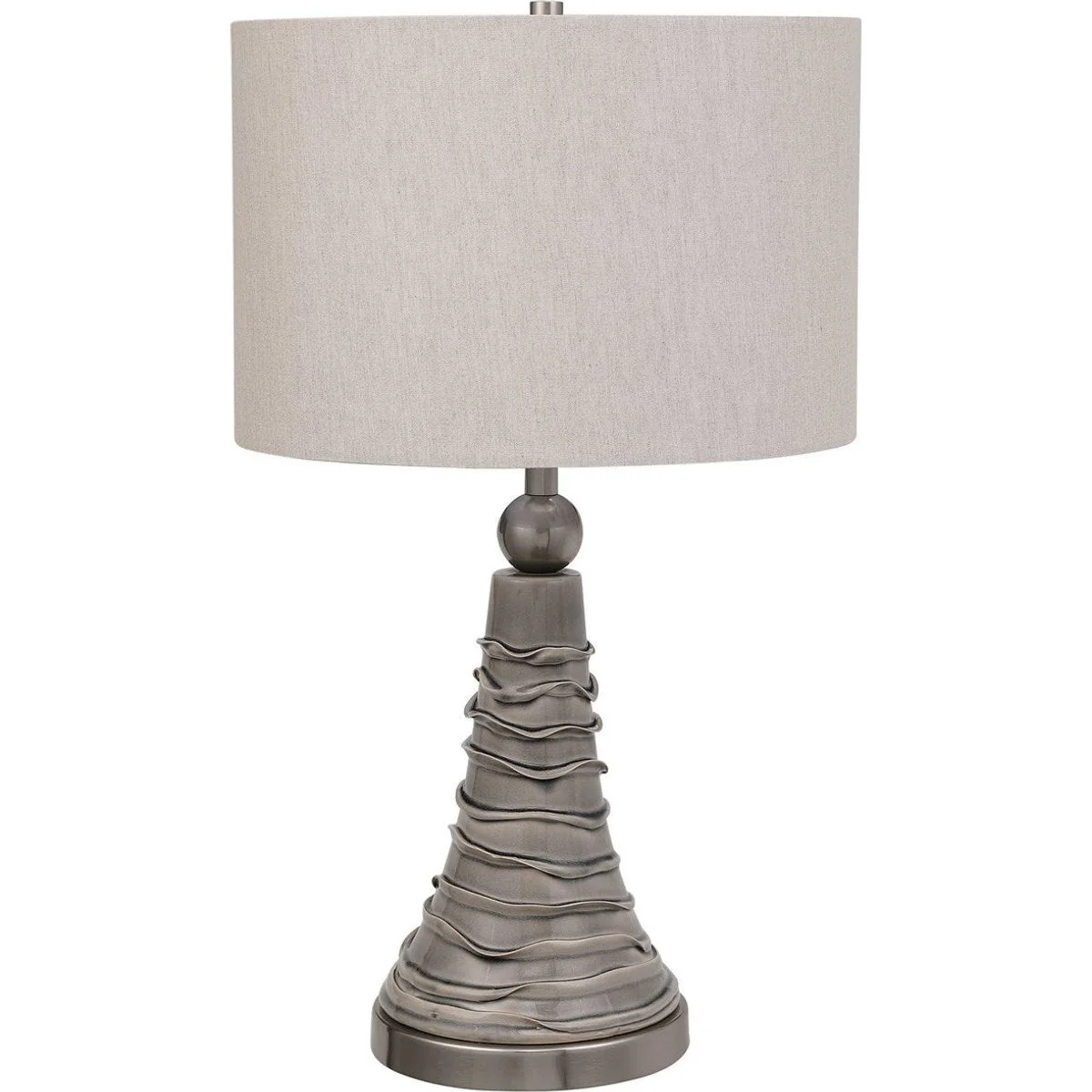 Casa Bella Living Light Gray Linen Drum Shade with Dove Gray Ceramic Base Table Lamp - Image 4