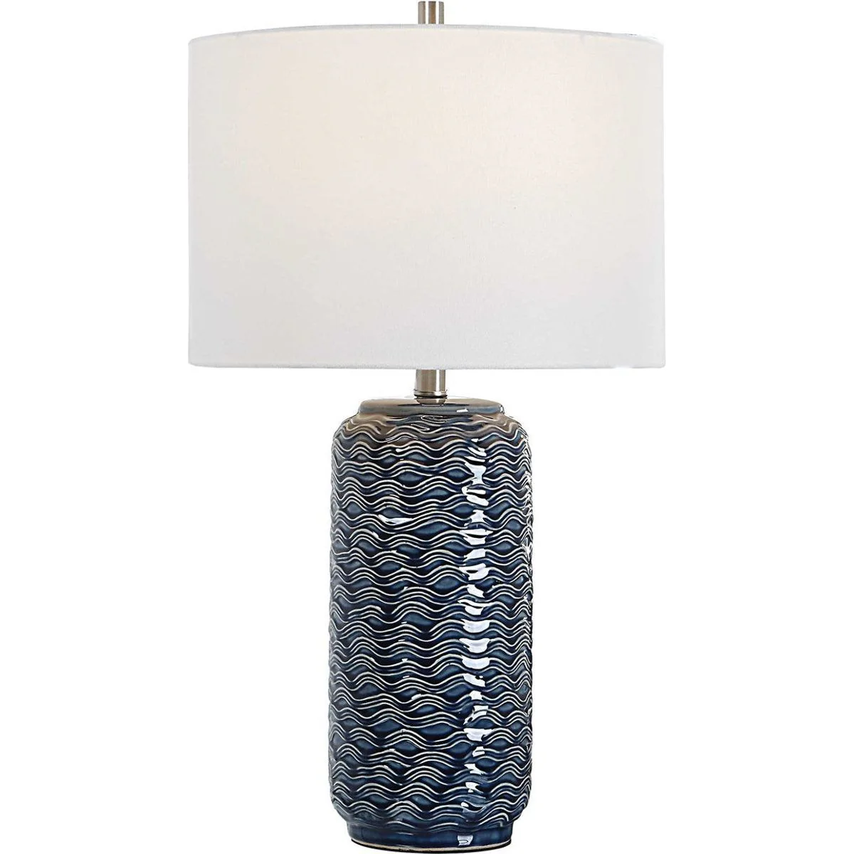 Casa Bella Living White Linen Shade with Blue Textured Ceramic Base Table Lamp - Image 2