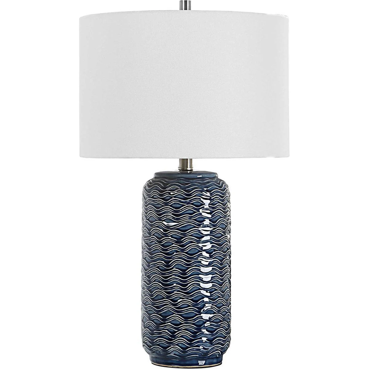 Casa Bella Living White Linen Shade with Blue Textured Ceramic Base Table Lamp - Image 4