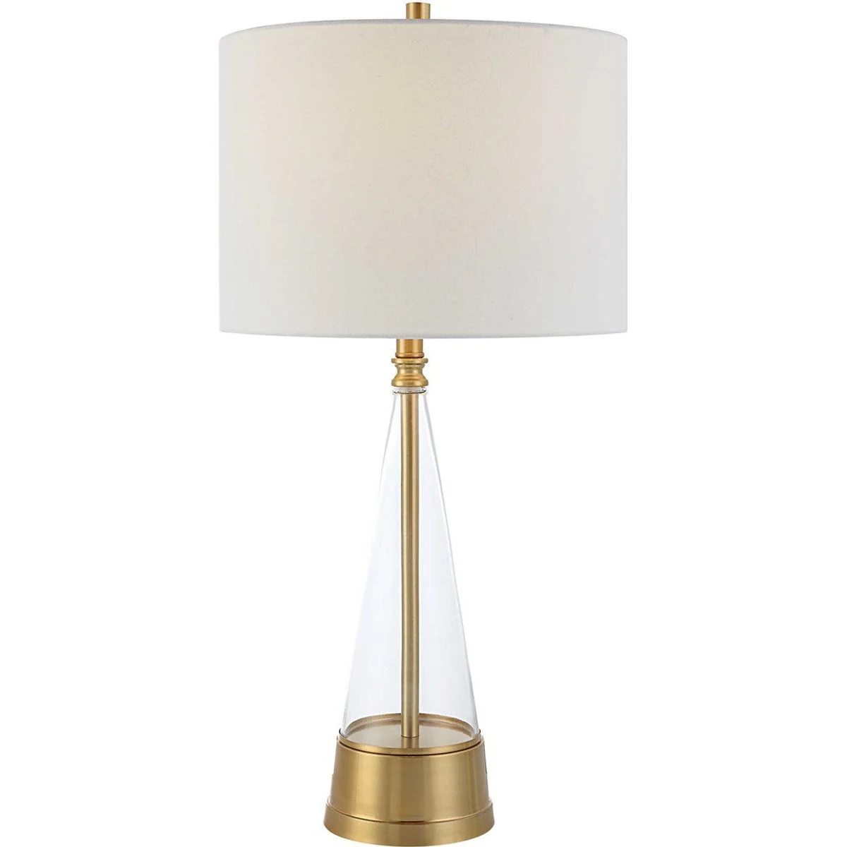 Casa Bella Living White Linen Shade with Antique Brass Metal and Glass Base Table Lamp - Image 2