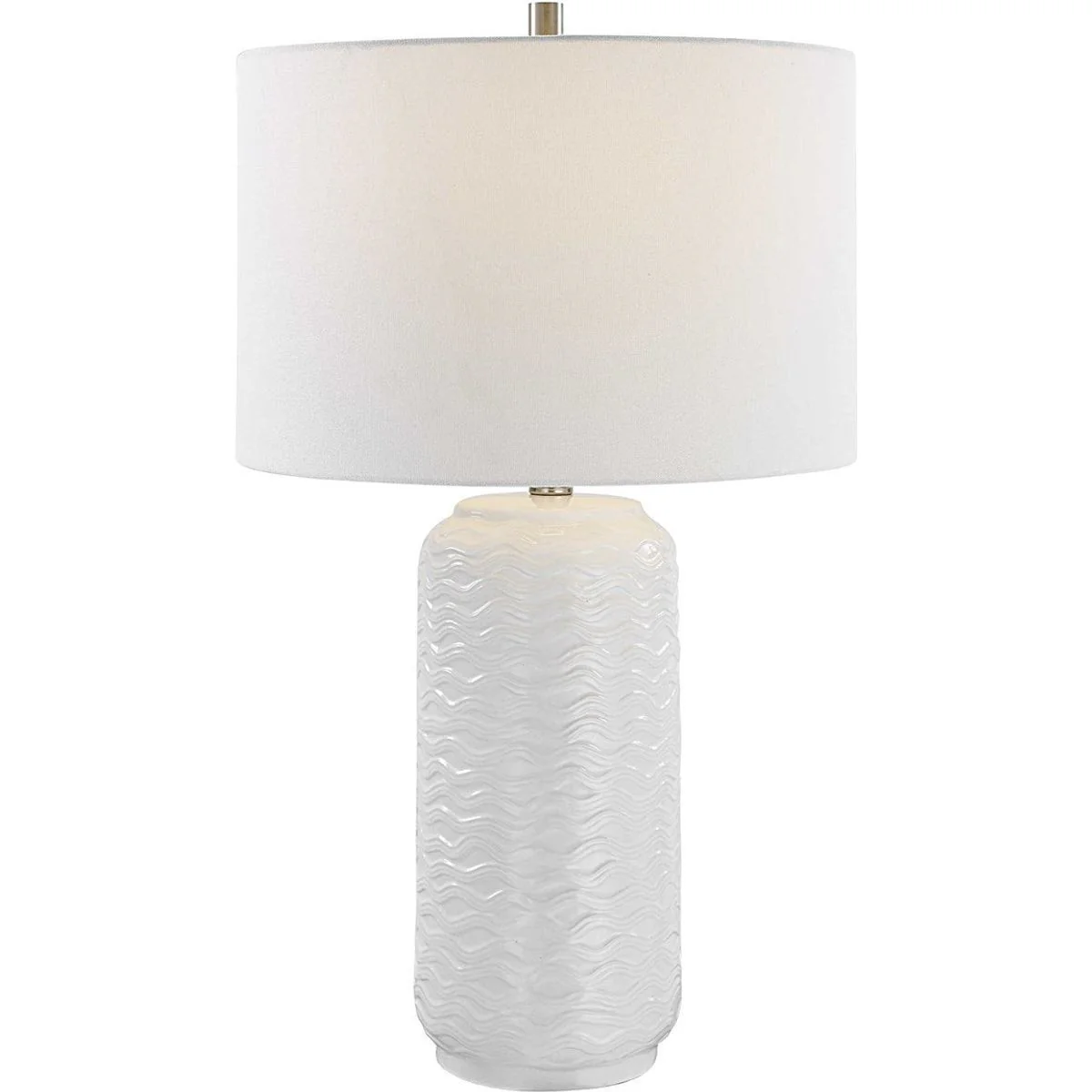 Casa Bella Living White Linen Shade with Textured White Ceramic Base Table Lamp - Image 2