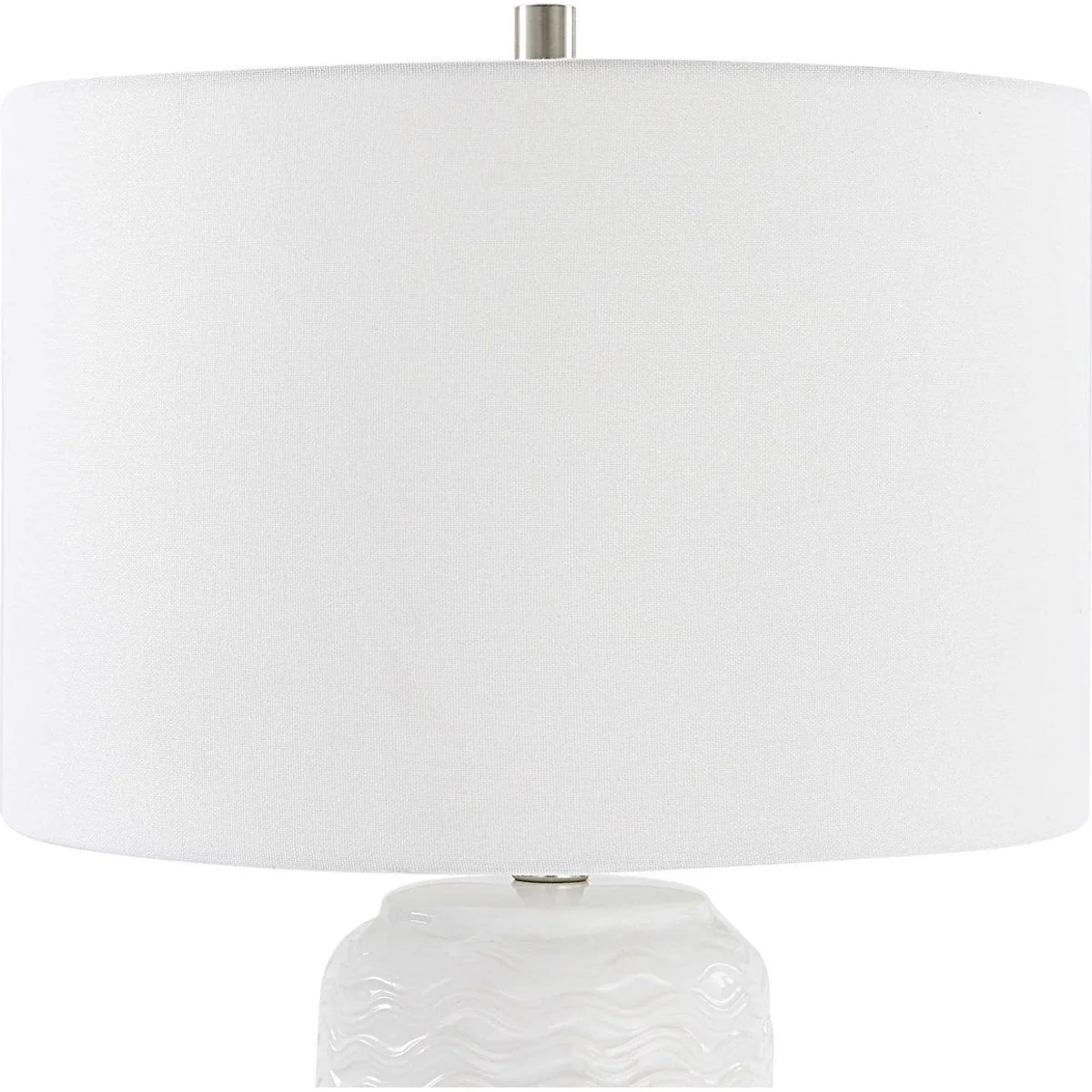 Casa Bella Living White Linen Shade with Textured White Ceramic Base Table Lamp - Image 5