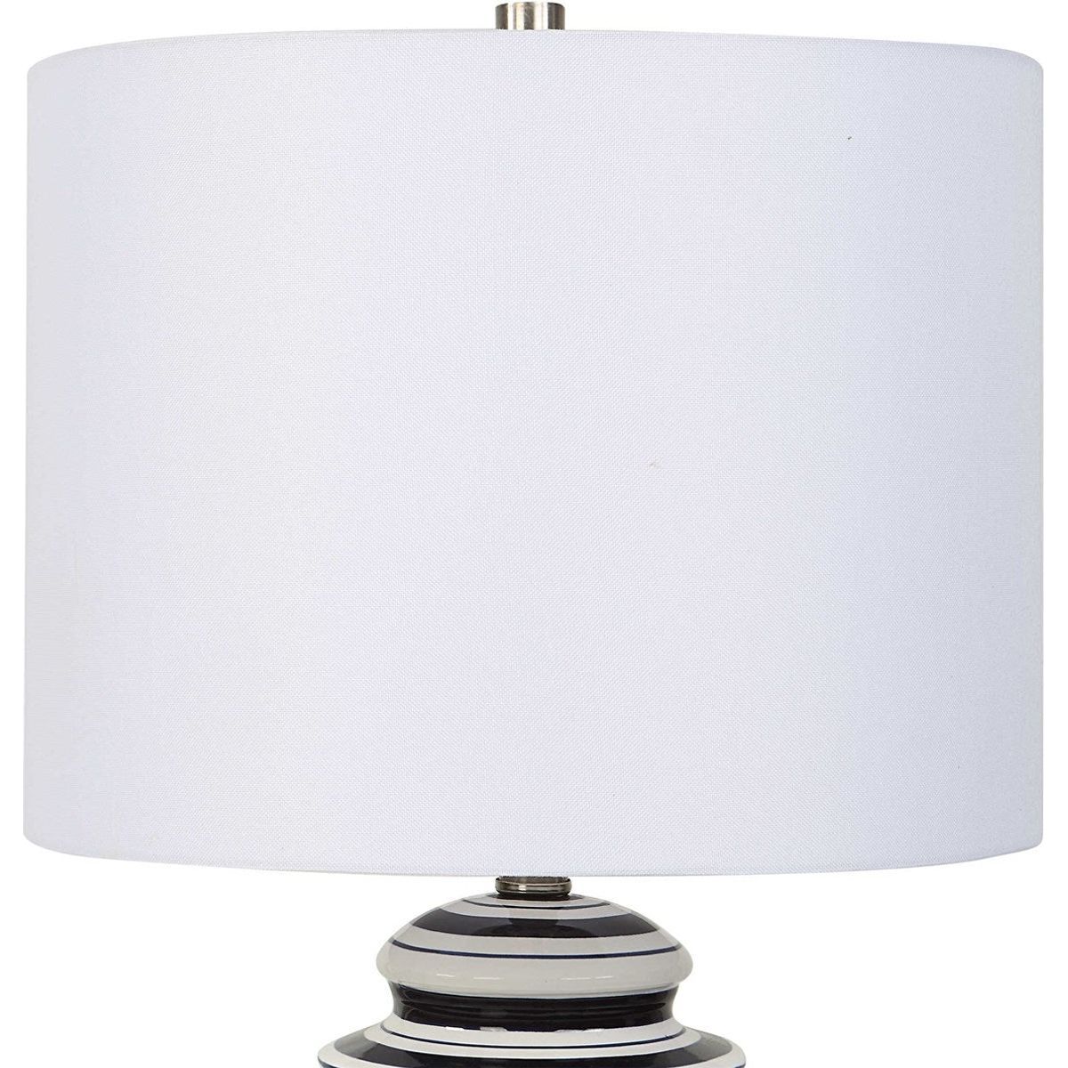 Casa Bella Living White Linen Shade with Navy and Gloss White Ceramic Base Table Lamp - Image 5