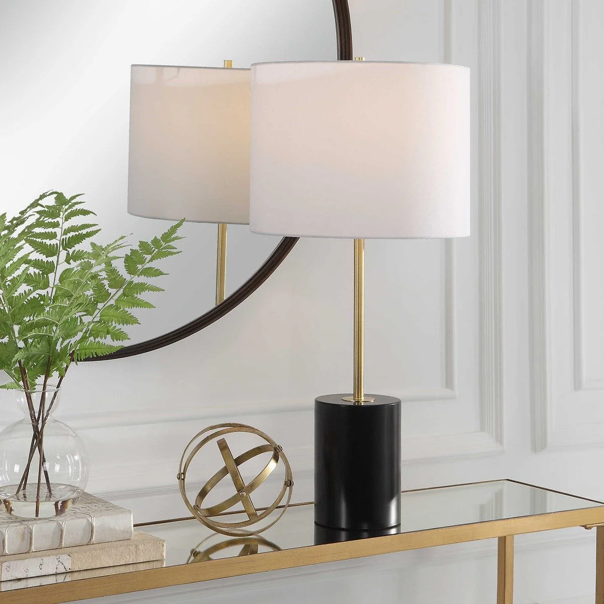 Casa Bella Living White Linen Shade with Matte Black Metal Base and Gold Accents Table Lamp ~ LAST CHANCE SALE ~ LIMITED QUANTITY