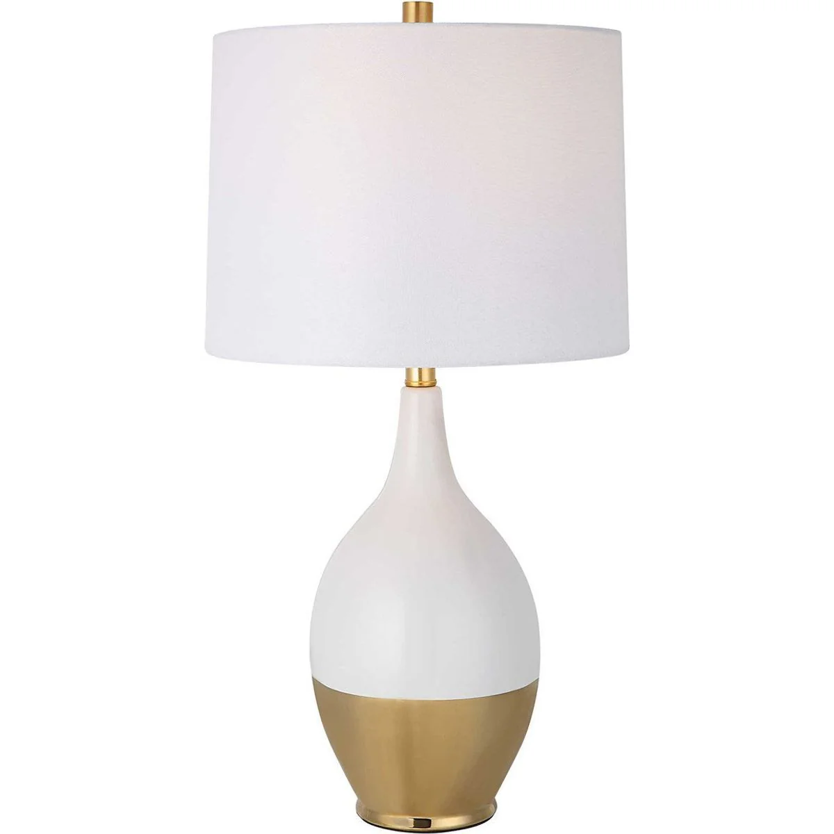 Casa Bella Living White Linen Shade With Gloss White and Rich Gold Base Table Lamp - Image 2