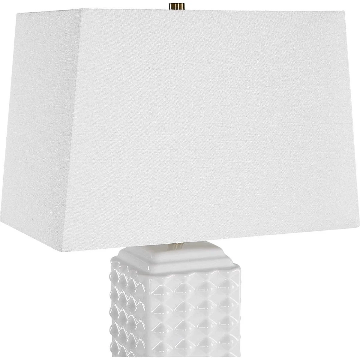Casa Bella Living White Linen Shade With Gloss White Textured Ceramic Base Table Lamp - Image 5