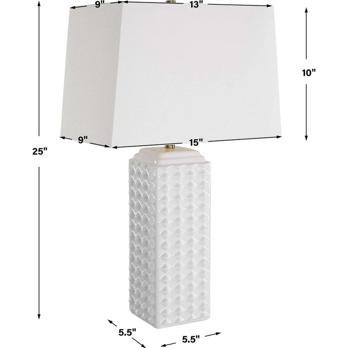 Casa Bella Living White Linen Shade With Gloss White Textured Ceramic Base Table Lamp - Image 8