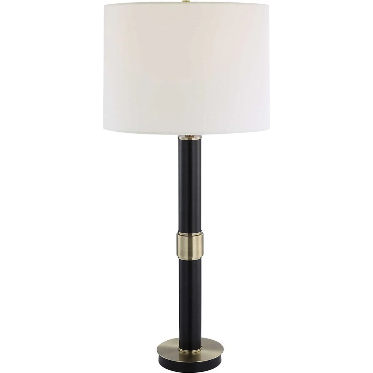 Casa Bella Living White Linen Shade With Black and Antiqued Gold Metal Base Table Lamp - Image 2