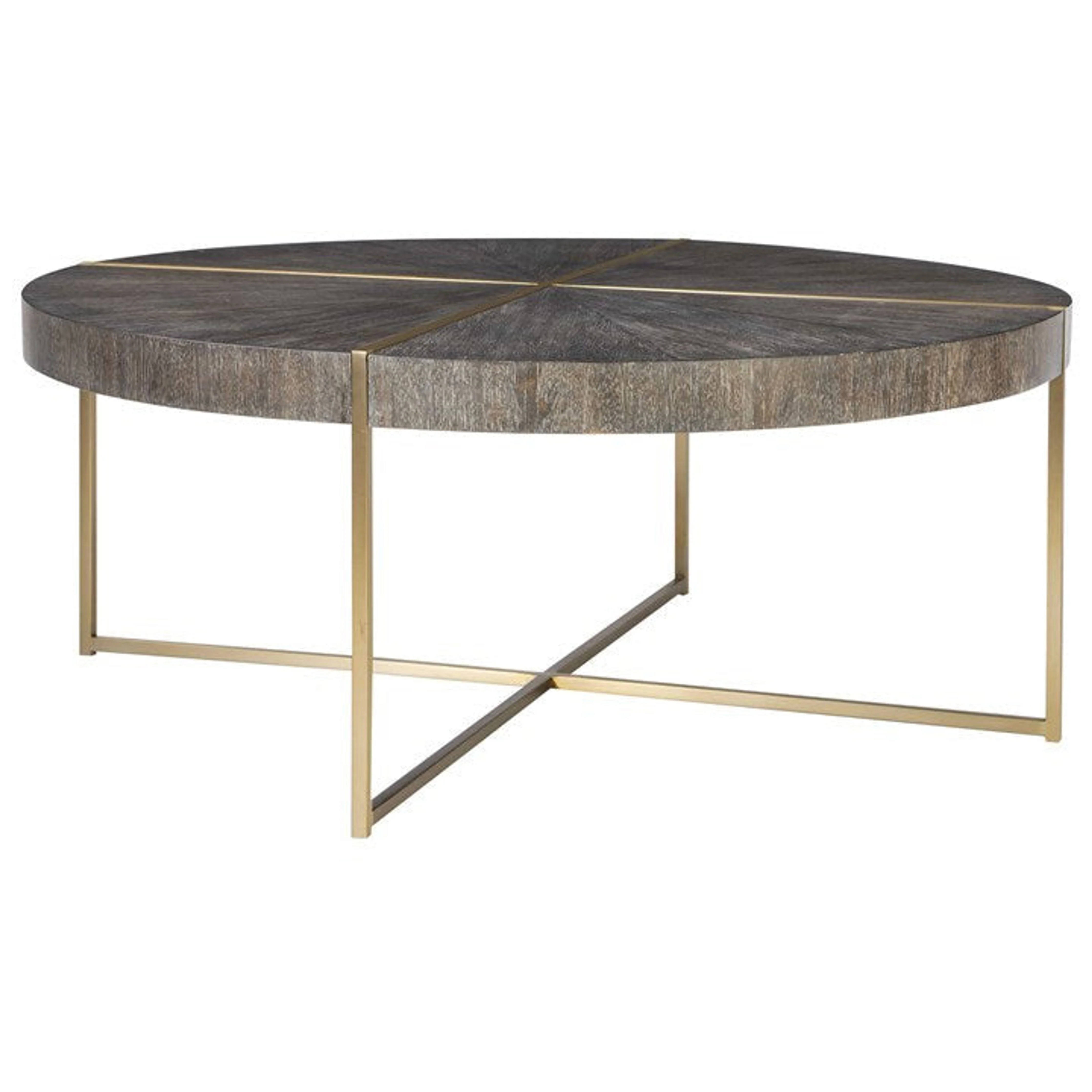 Uttermost Taja Washed Gray Walnut Top With Brushed Brass Steel Base Contemporary Coffee Table - Image 4