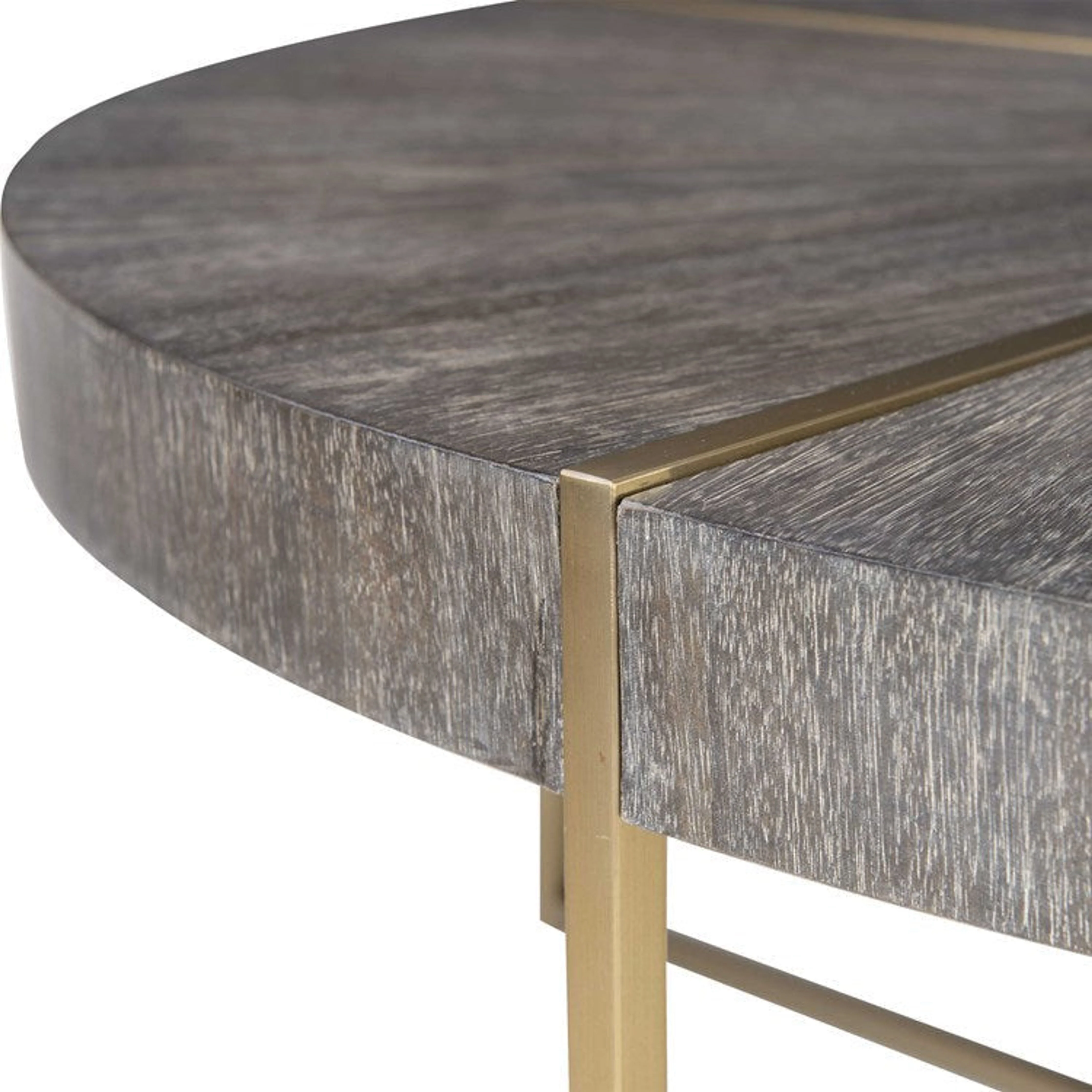 Uttermost Taja Washed Gray Walnut Top With Brushed Brass Steel Base Contemporary Coffee Table - Image 5