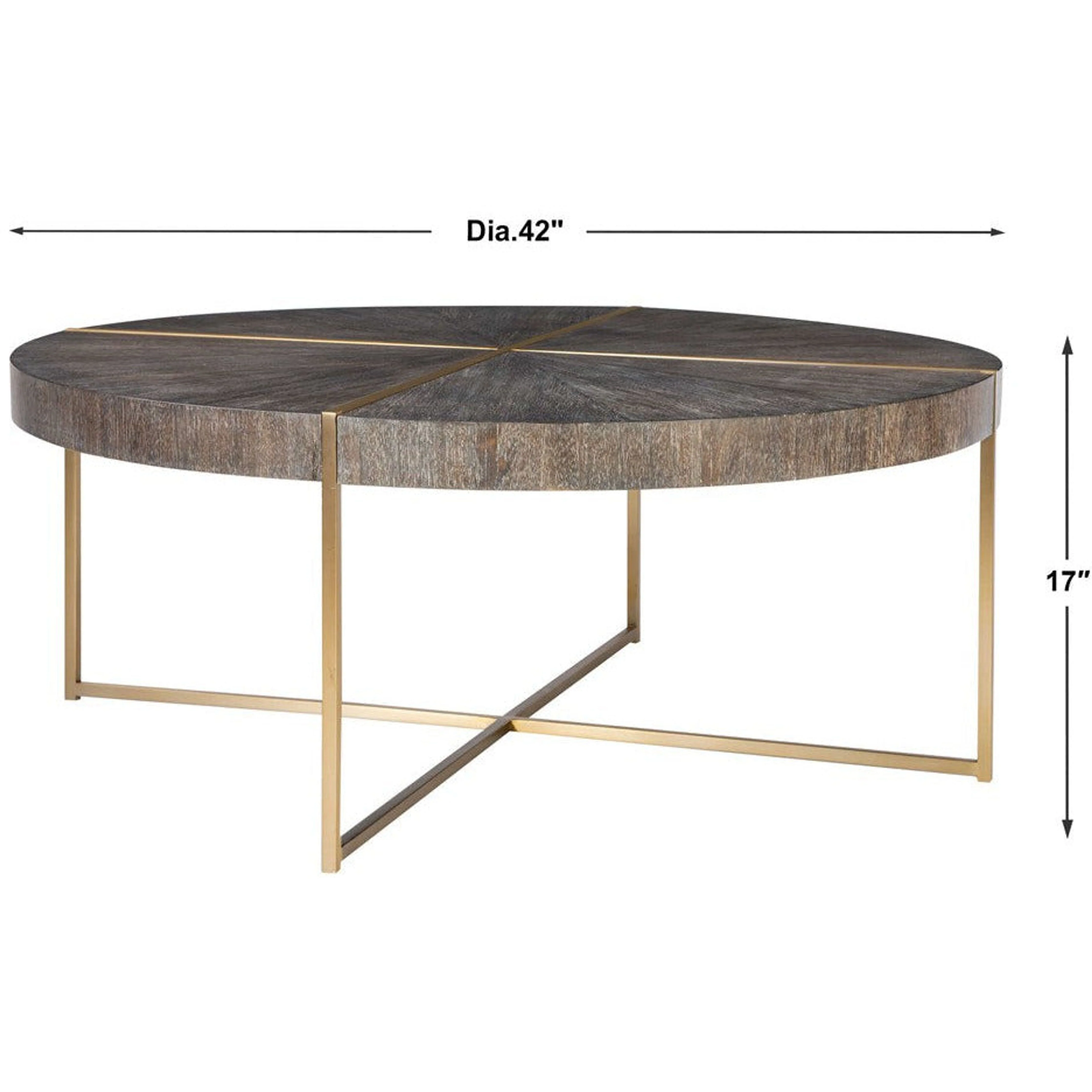 Uttermost Taja Washed Gray Walnut Top With Brushed Brass Steel Base Contemporary Coffee Table - Image 8