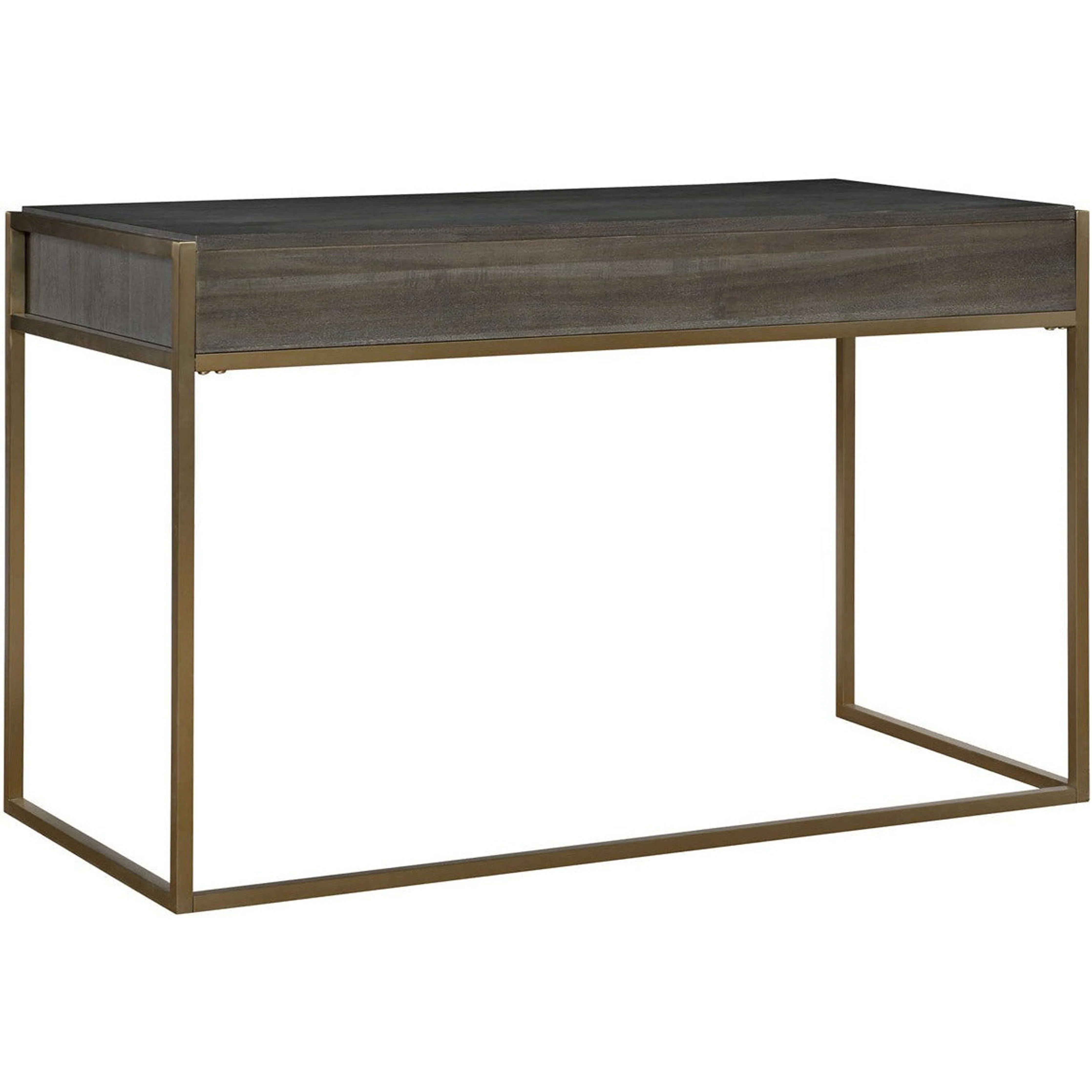 Uttermost Taja Washed Gray Walnut Top With Brushed Brass Steel Base Contemporary Desk - Image 5