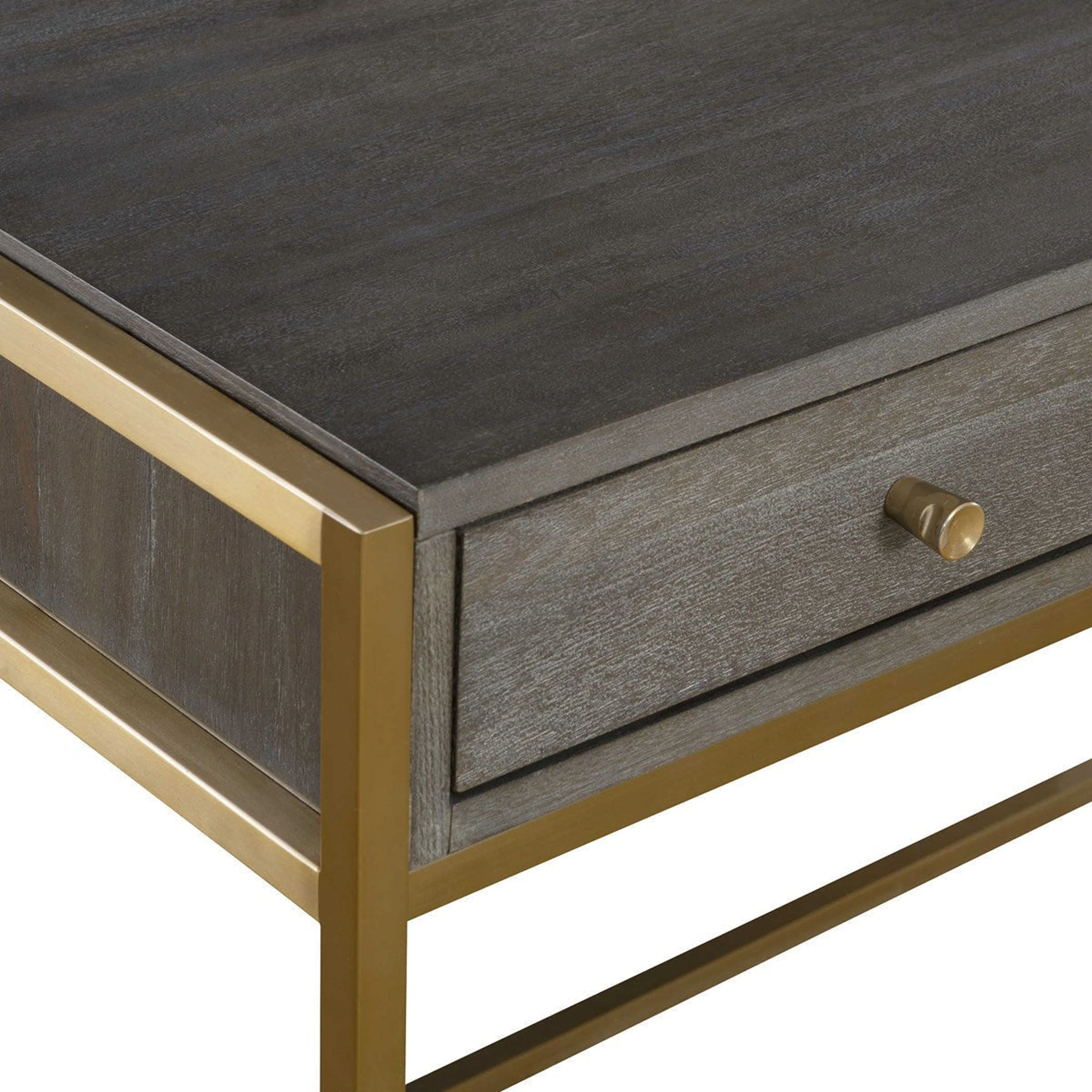 Uttermost Taja Washed Gray Walnut Top With Brushed Brass Steel Base Contemporary Desk - Image 7
