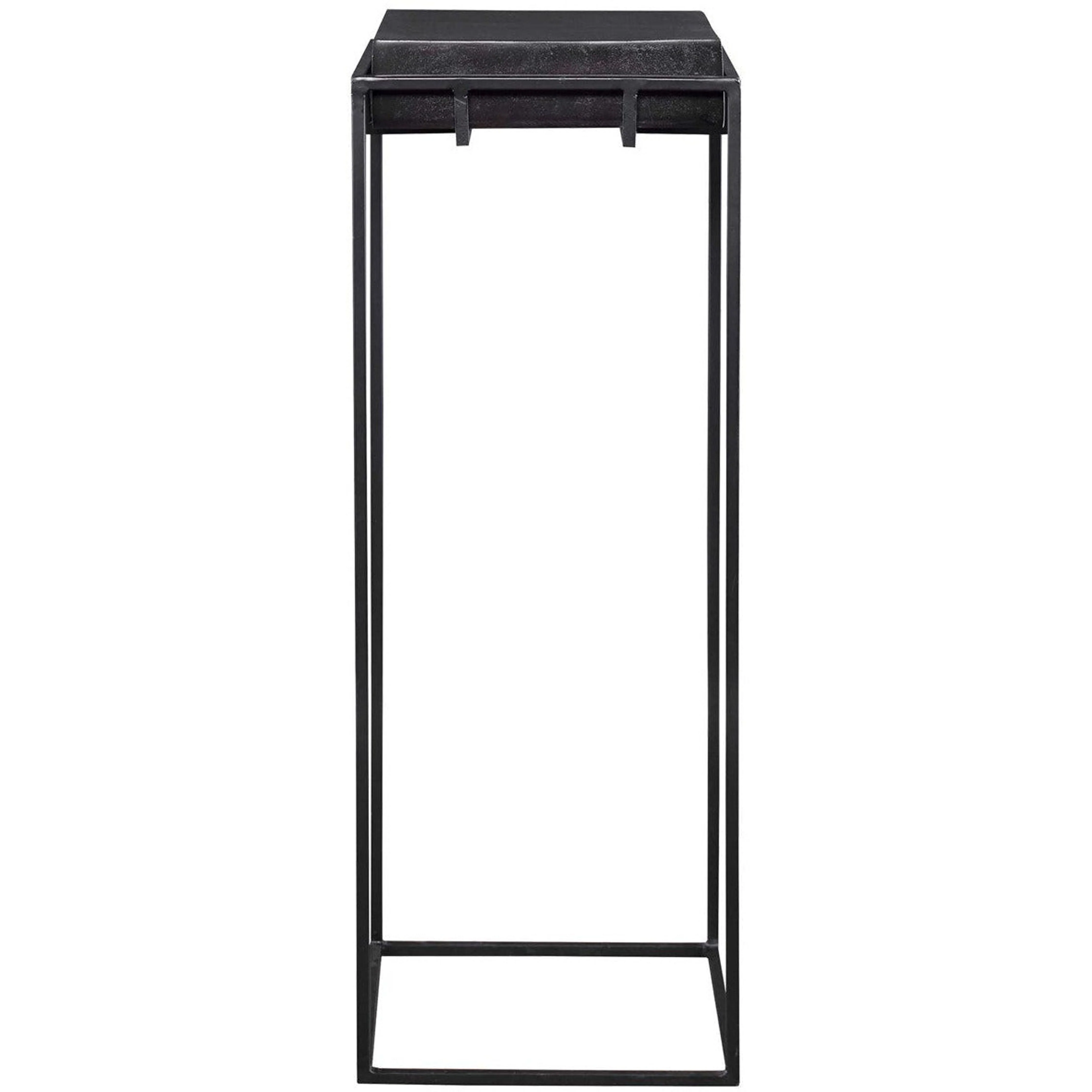 Uttermost Telone Antiqued Black Top With Aged Black Iron Modern Pedestal Table - Image 3