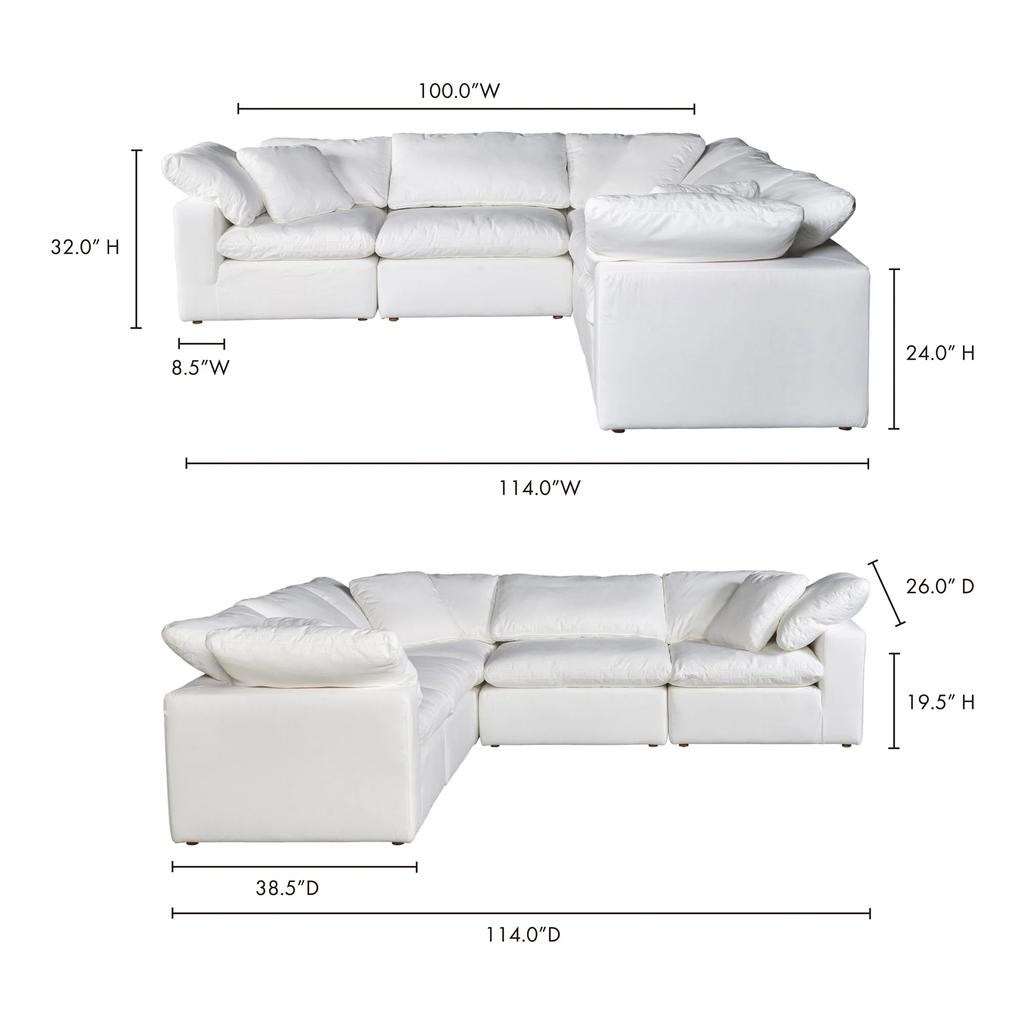 Moe's Home Collection Terra Condo Cream White Classic L-Shaped Modular Sectional - Image 5