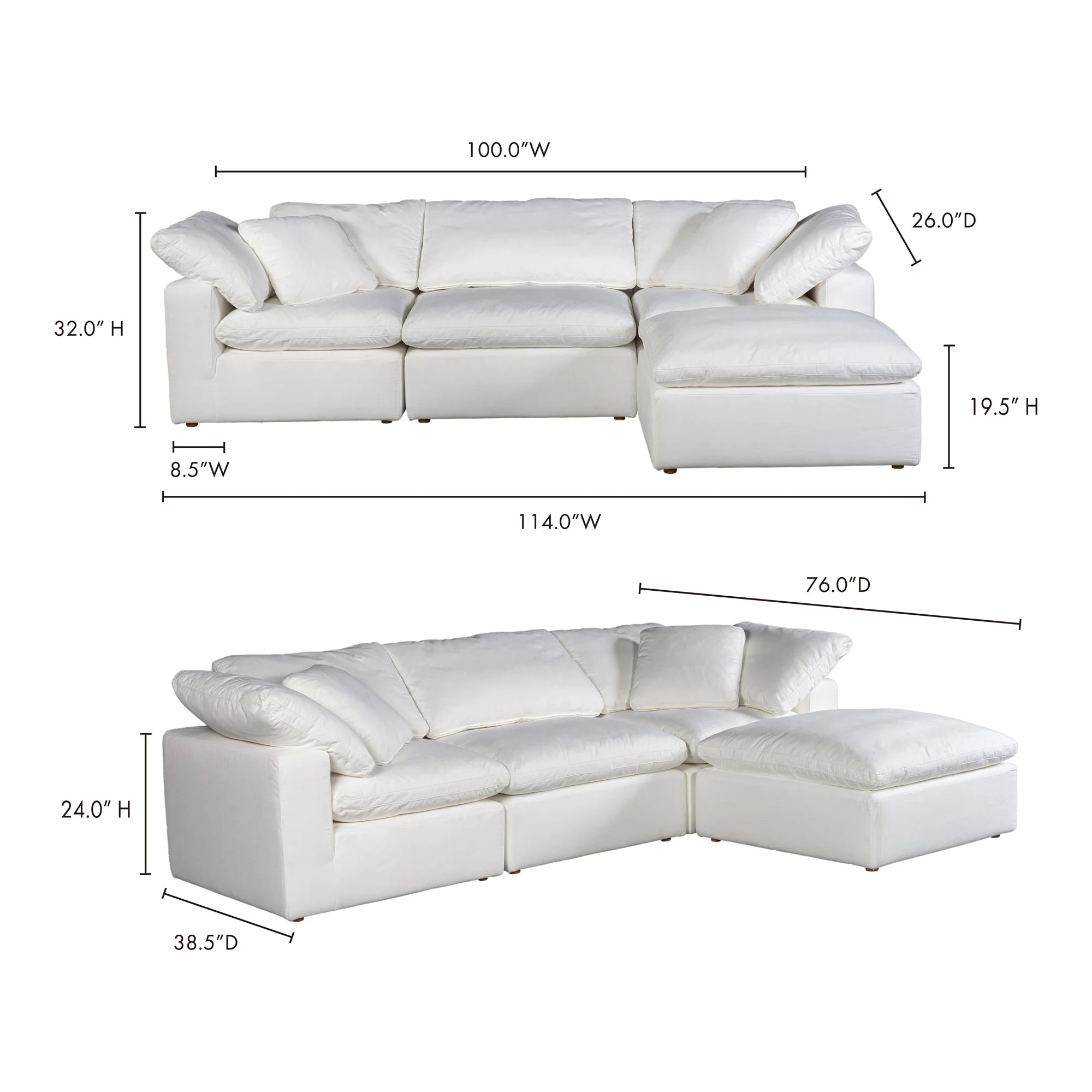 Moe's Home Collection Terra Condo Lounge Cream White Modular Sectional - Image 9