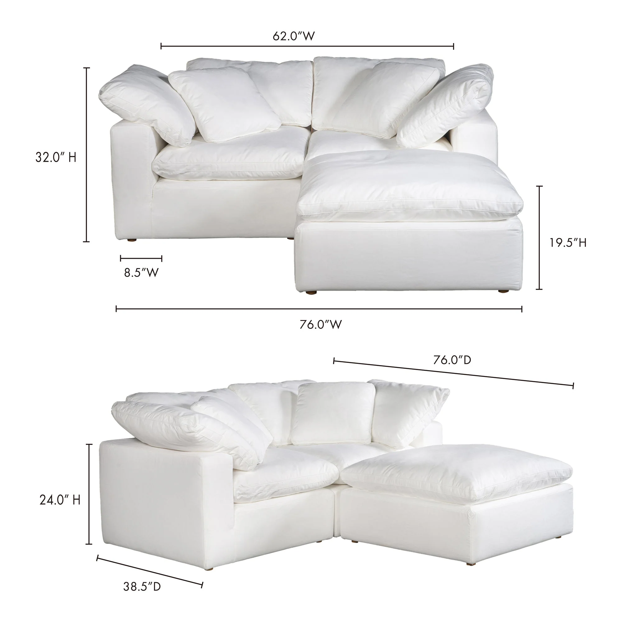 Moe's Home Collection Terra Condo Nook Cream White Modular Sectional - Image 5