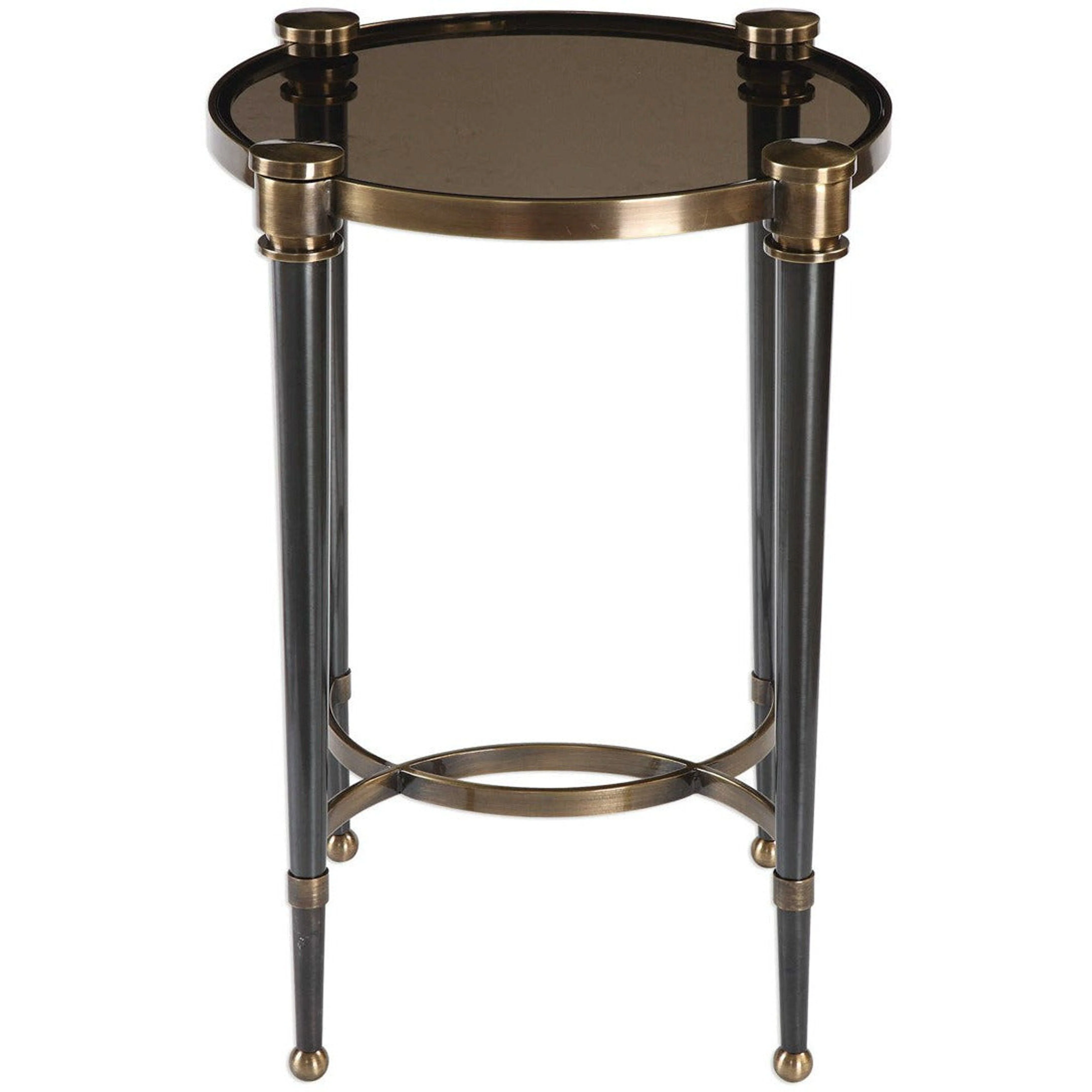 Uttermost Thora Smoked Glass Top With Black & Brass Base Accent Table