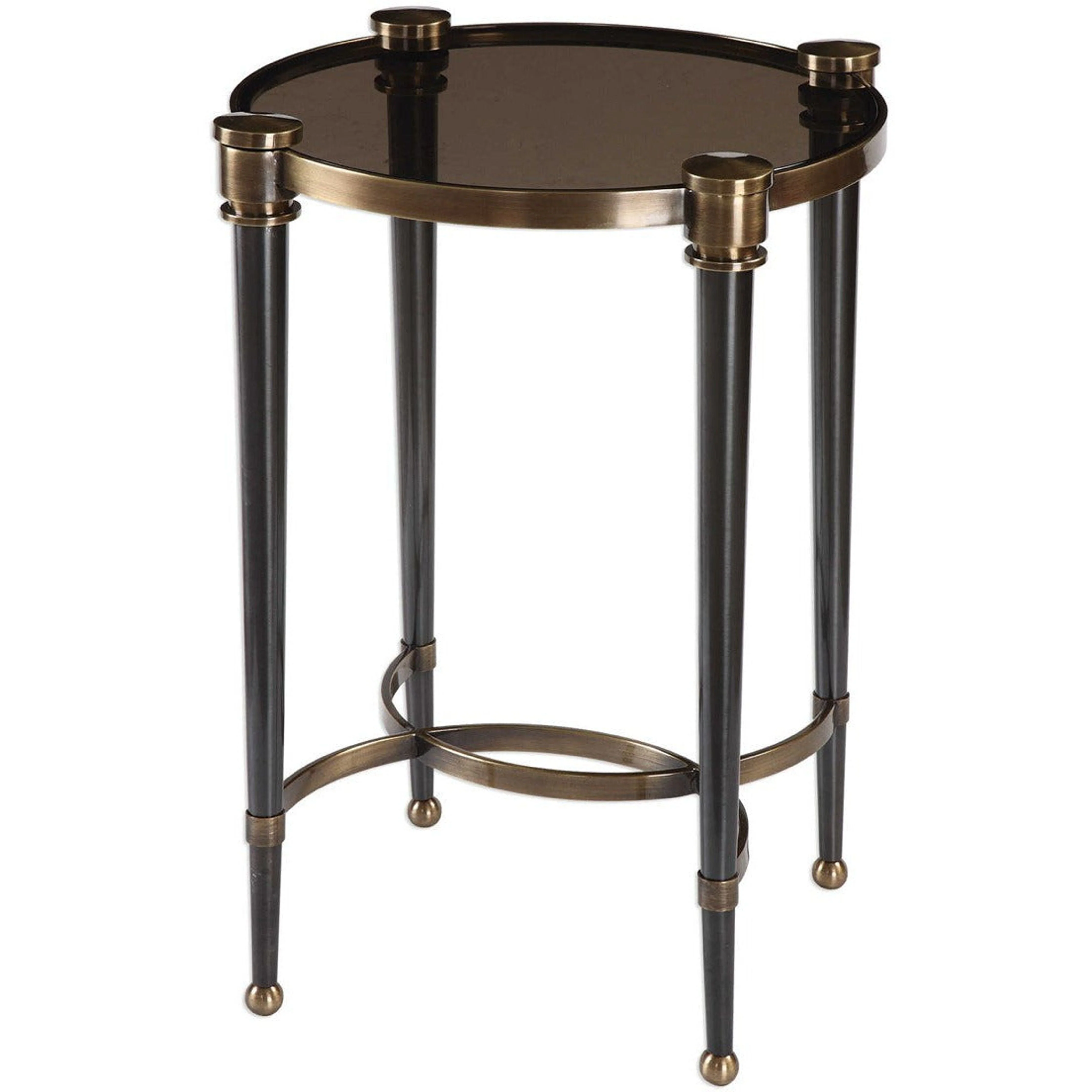 Uttermost Thora Smoked Glass Top With Black & Brass Base Accent Table - Image 2
