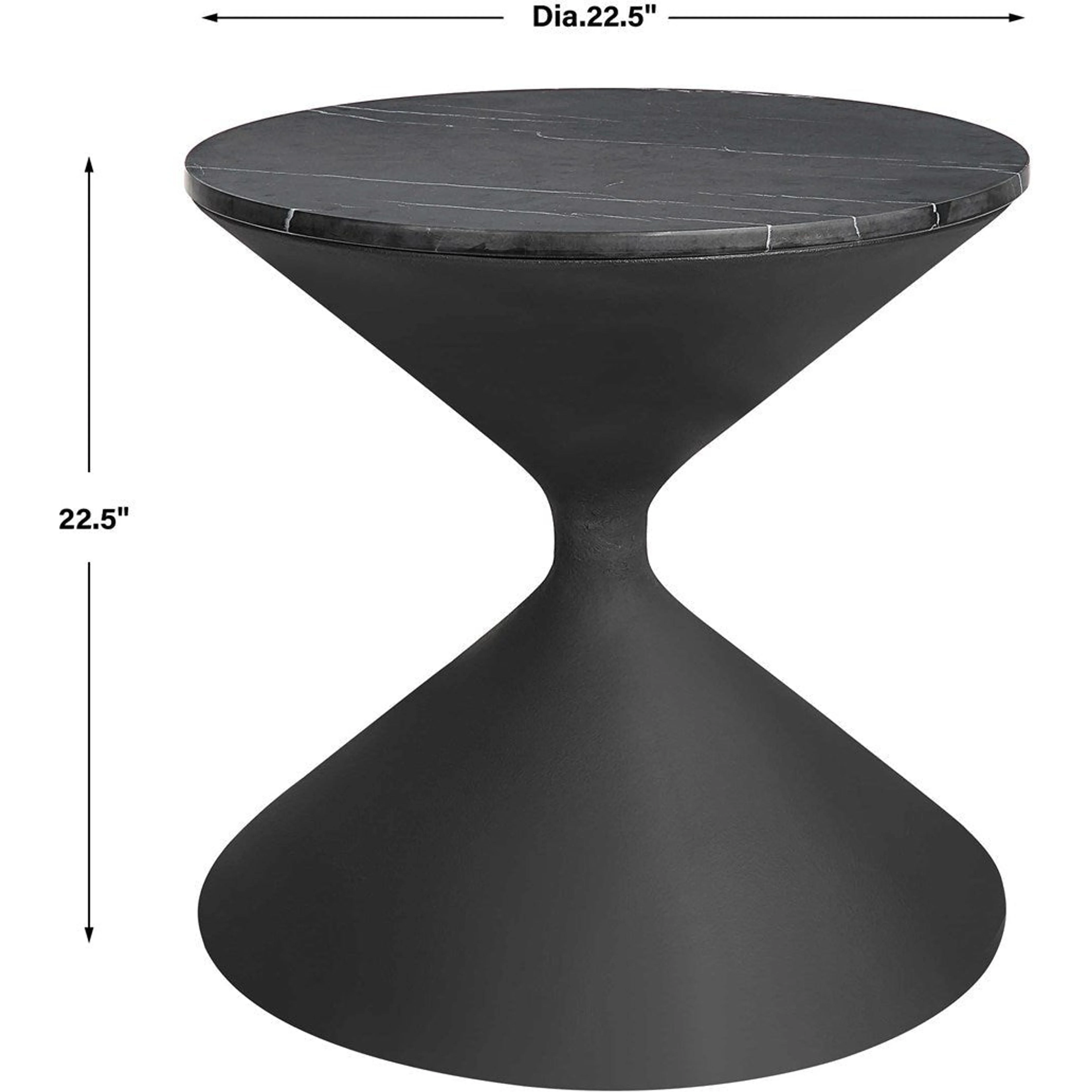 Uttermost Time’s Up Black Marble Top Matte Black Hourglass Contemporary Side Table - Image 5