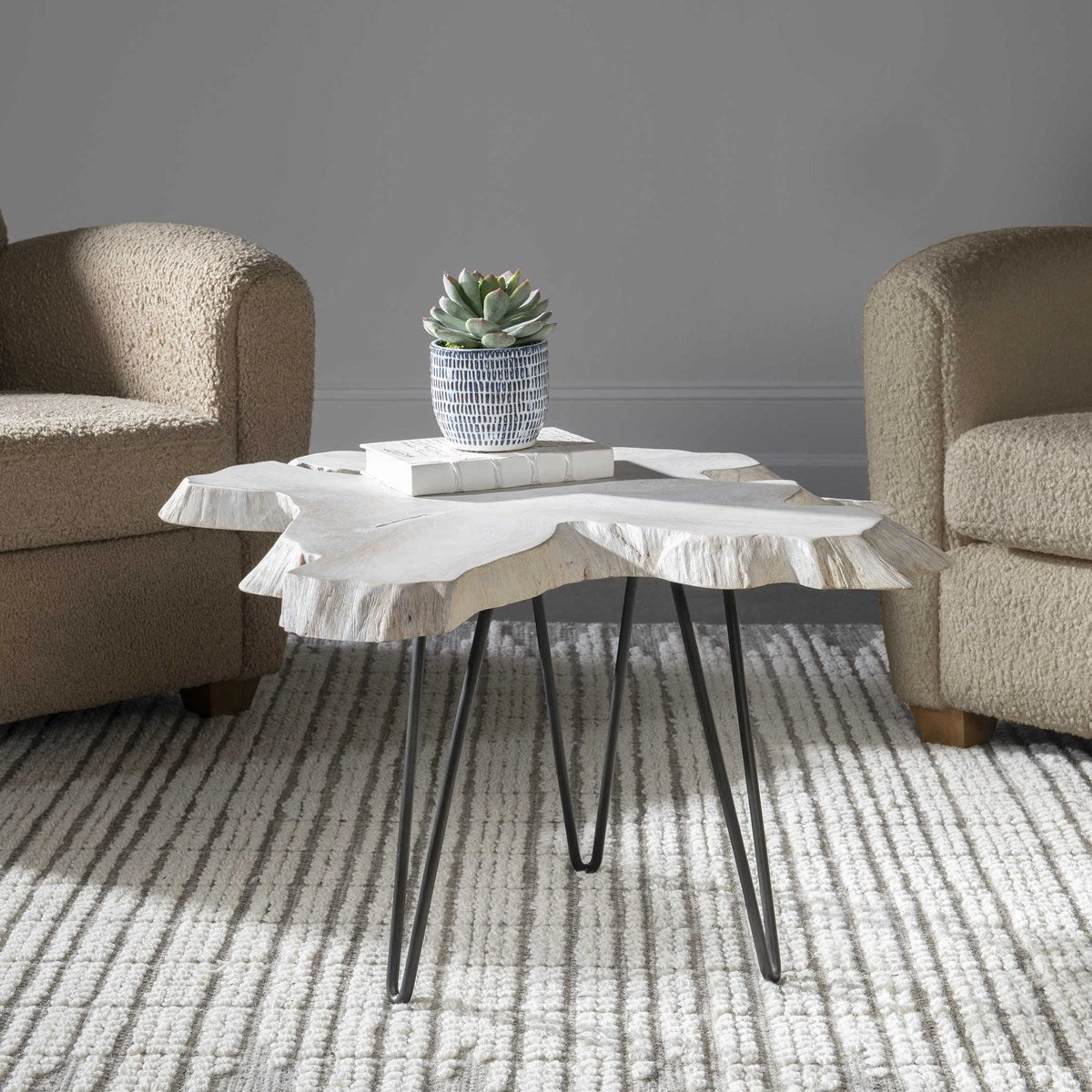 Uttermost Trillium Natural Bleached Teak Wood Modern Rustic Coffee Table