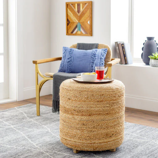 Surya Tropics Modern Wheat Brown Jute Round Pouf Ottoman TPP-002
