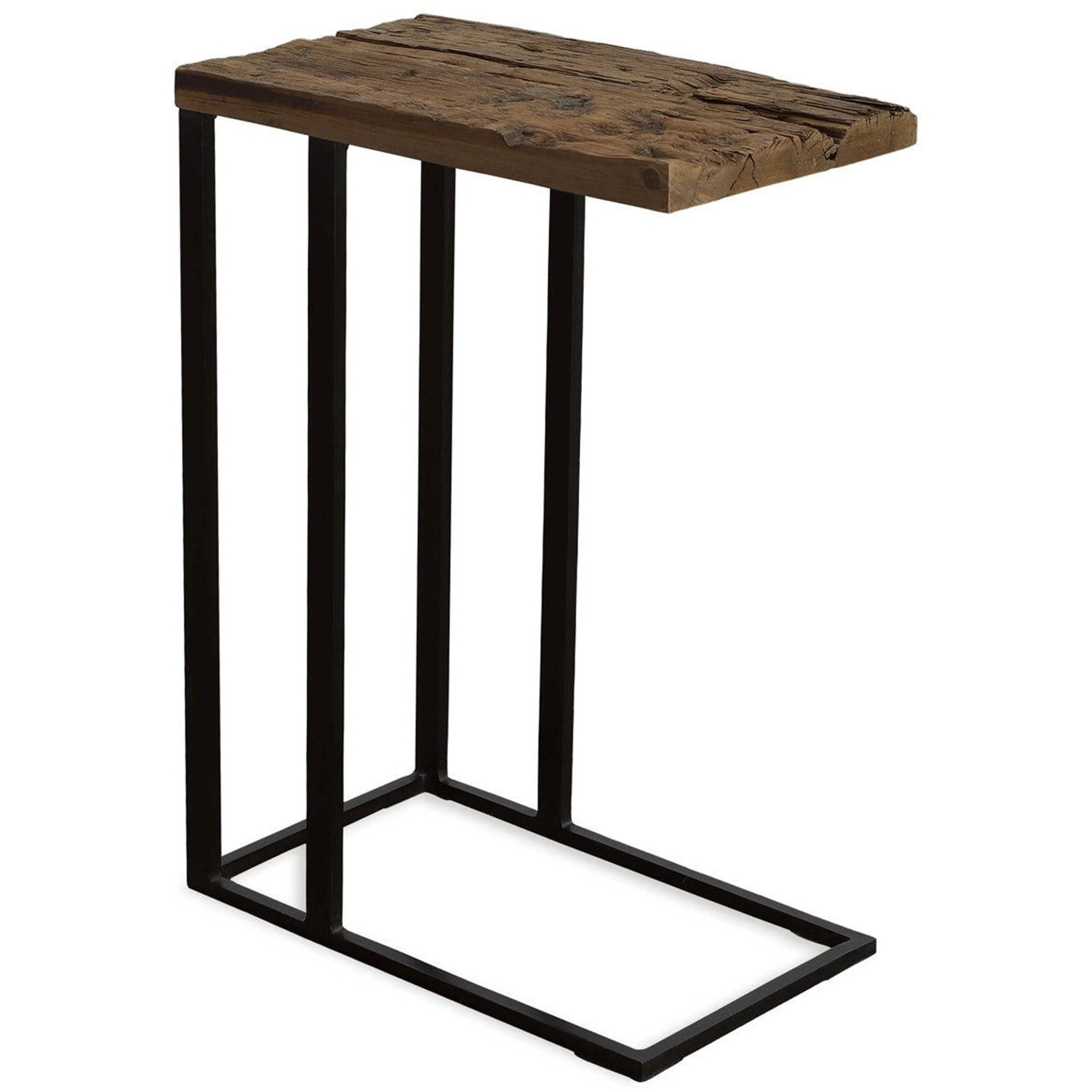 Uttermost Union Reclaimed Wood With Black Iron Base Rustic Modern Accent Table - Image 2