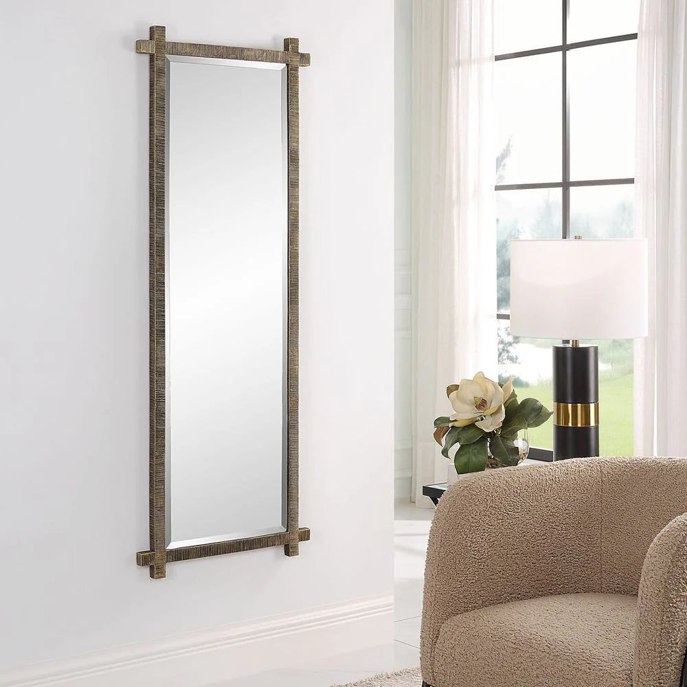 Uttermost Abanu Ribbed Antique Gold Tall Mirror - Image 2