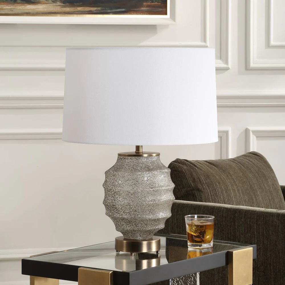 Uttermost Acosta Textured Glass Table Lamp With White Linen Shade