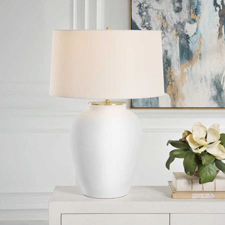 Uttermost Adelaide Chalk White Ceramic Table Lamp With Linen Shade - Image 3