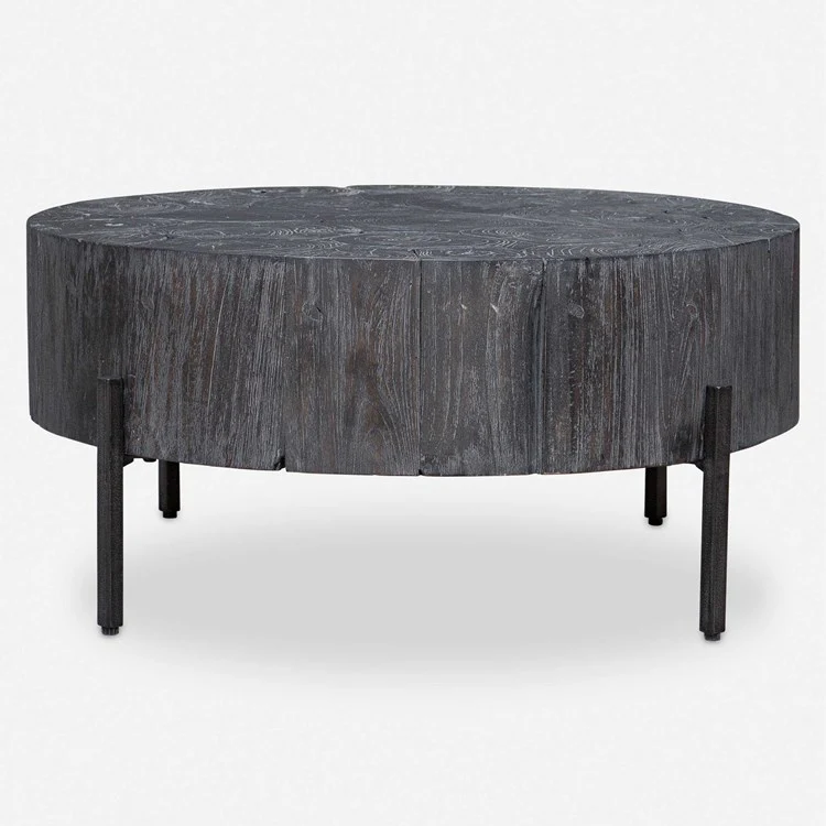 Uttermost Adjoin Rustic Black Teakwood With Iron Round Coffee Table