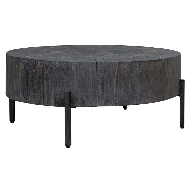 Uttermost Adjoin Rustic Black Teakwood With Iron Round Coffee Table - Image 2