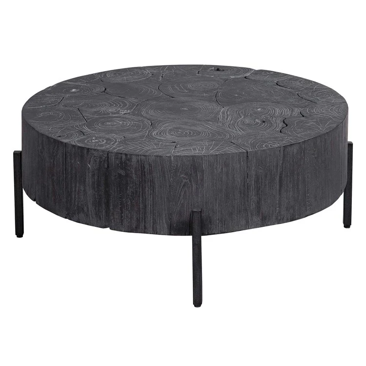Uttermost Adjoin Rustic Black Teakwood With Iron Round Coffee Table - Image 3