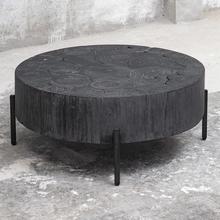 Uttermost Adjoin Rustic Black Teakwood With Iron Round Coffee Table - Image 5