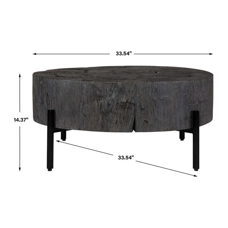 Uttermost Adjoin Rustic Black Teakwood With Iron Round Coffee Table - Image 7